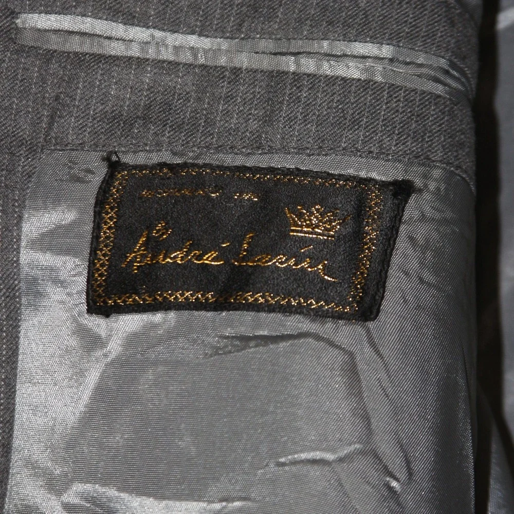 Vintage Andre Laurent Suit Vest 2 Piece Mens 50 Gray Pinstripe Wool Blend Formal